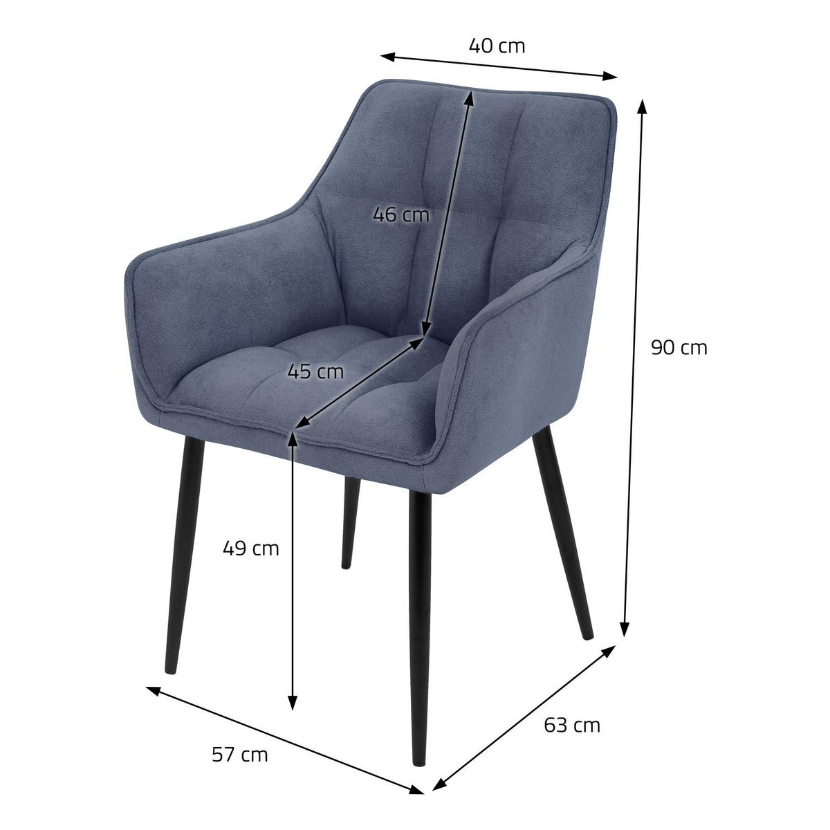 ESSZIMMERSTUHL Blau Frotteestoff - Blau/Schwarz, Textil/Metall (63/90/57cm) - ML-DESIGN