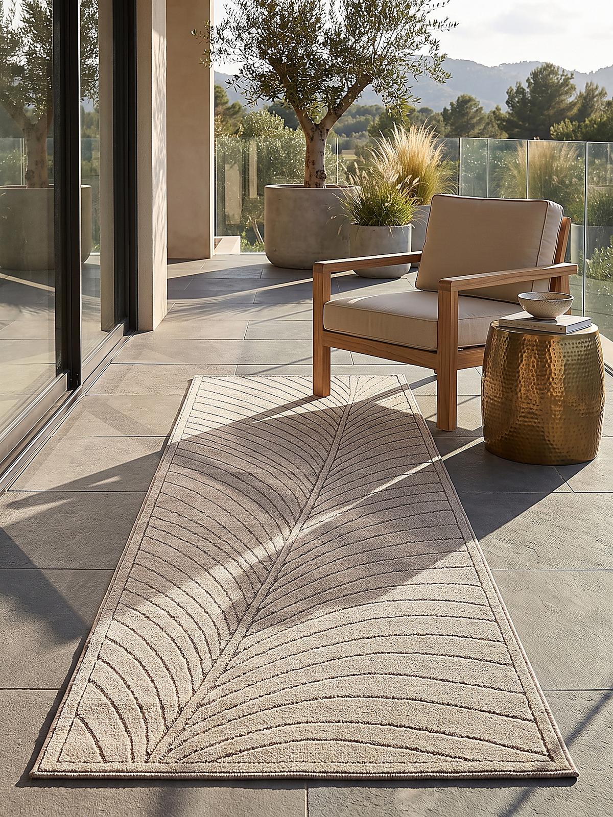 LÄUFER Outdoor, Fußbodenheizung-geeignet, mit Blattmotiv, aus Polypropylen, ENGADIN in Beige, 80 x 150 cm - Beige, Textil (80/150cm) - KADIMA DESIGN