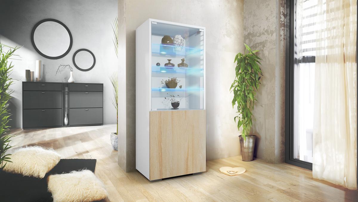 VITRINE Granada Eiche sägerau - Eiche San Remo, Holzwerkstoff (50/122.5/34.5cm) - Vladon