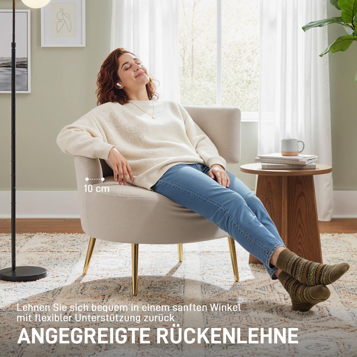 SESSEL Polyester Cremeweiß - Goldfarben/Creme, Textil/Metall (65/67/69cm) - HOMCOM
