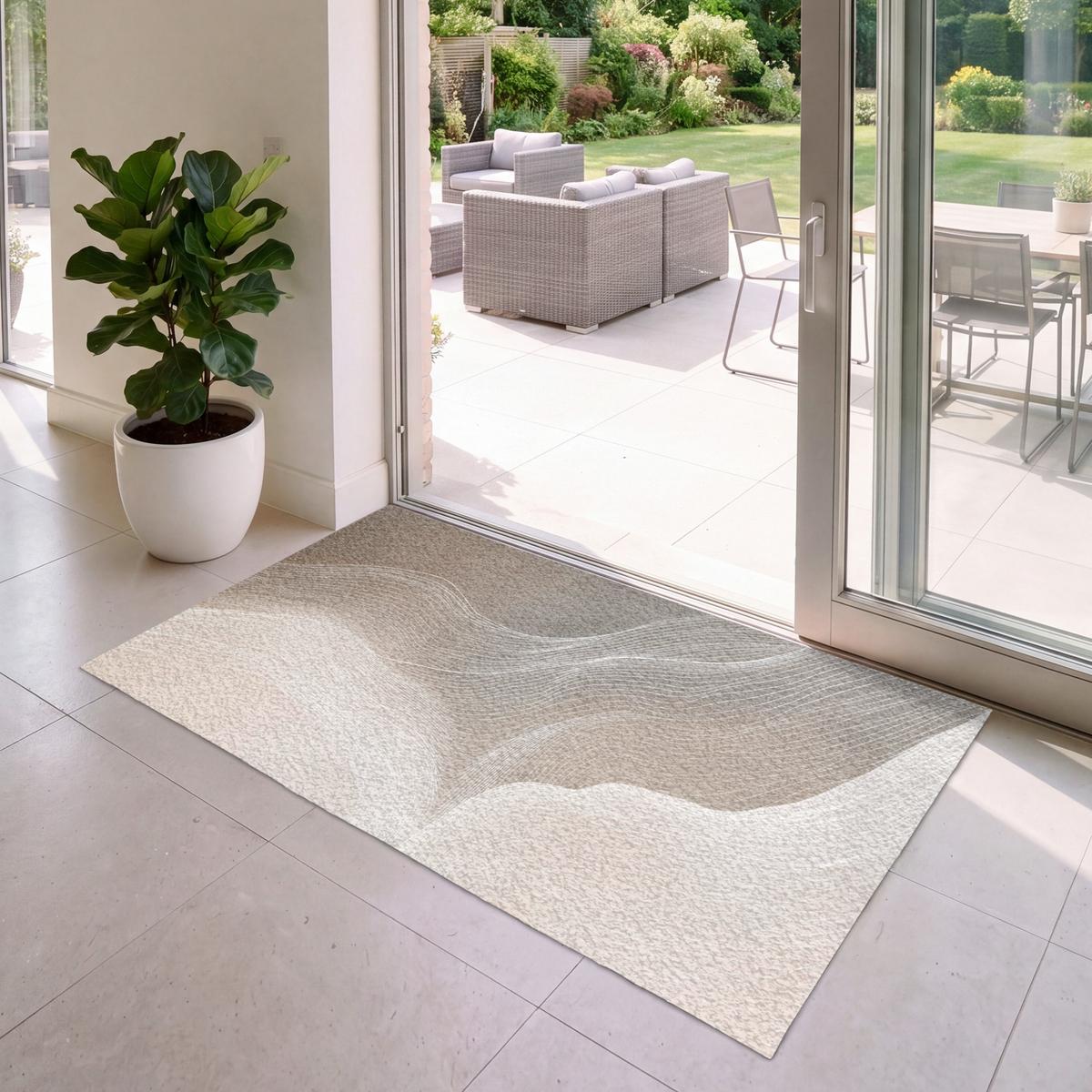 FUSSMATTE Wellenlinien - Luftströme - Harmonisch Schmutzfänger 150x90 cm - Beige, Kunststoff (150/0.4cm) - MuchoWow
