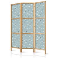 PARAVENT Japanischer 3-tlg 135x172 cm Flugzeuge Wolken - Blau, Holz/Textil (135/172/3cm) - Muralo