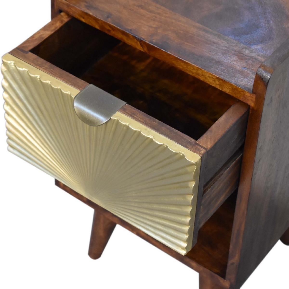 NACHTTISCH Mini Manila Gold mit 1 Schublade, 1 offenes Fach, Braun - Kastanienfarben/Messingfarben, Holz/Metall (30/50/30cm) - Artisan Furniture
