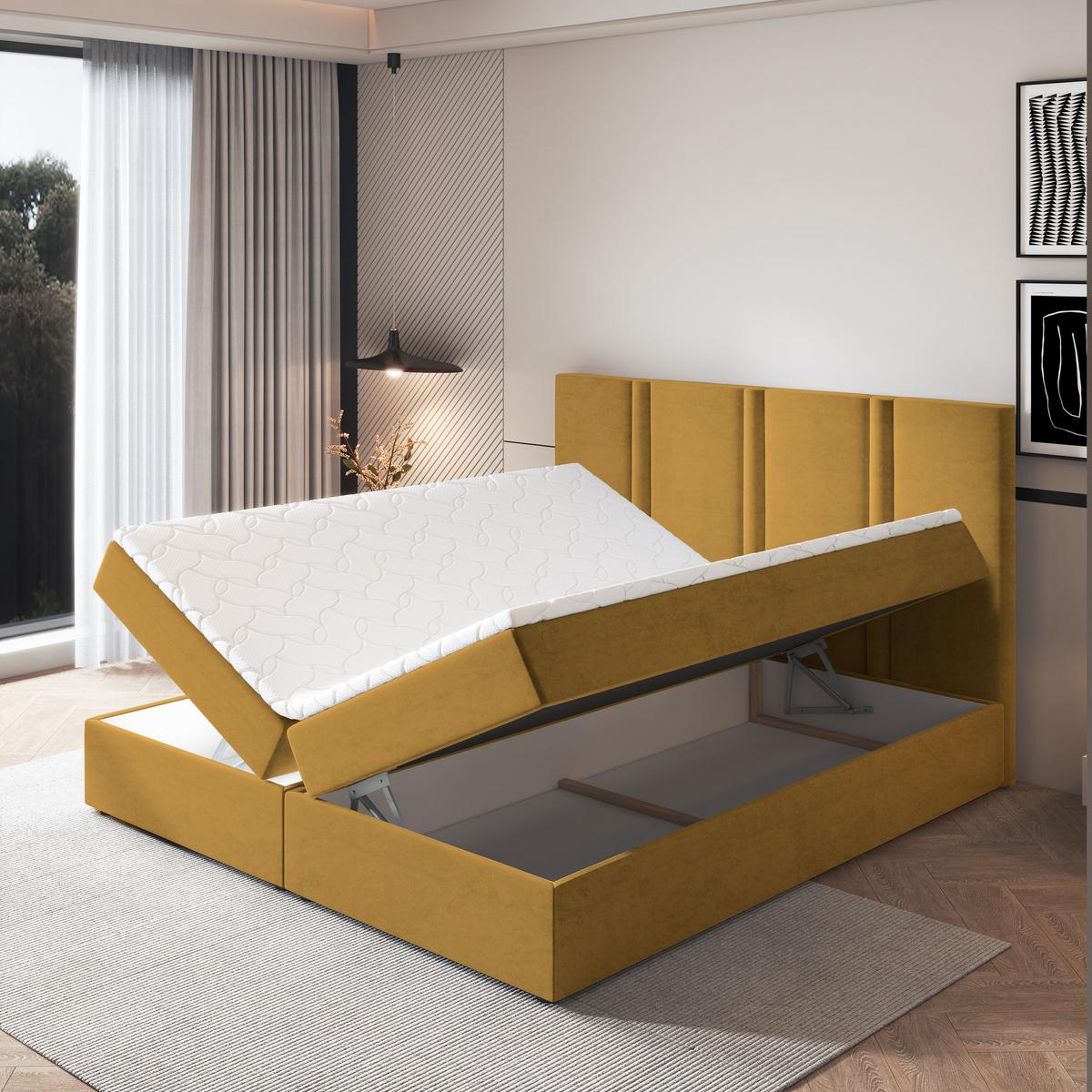 BOXBETT LARIO 180x200 cm mit Matratze und Topper - Gelb - Gelb, Holz (180/200cm) - MASSENO