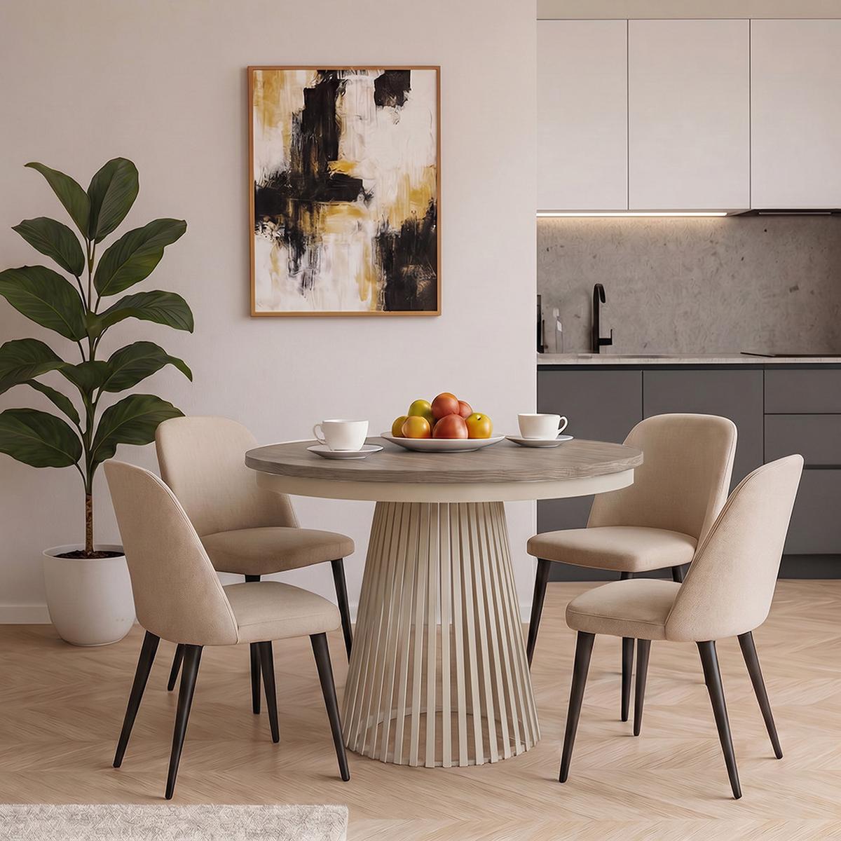 ESSTISCH Lumi, Runder, ausziehbar auf 180 cm, mit Metallbeinen, Walnussfarben+Kaschmir - Kaschmir/Walnussfarben, Metall (100/100/77cm) - Beautysofa