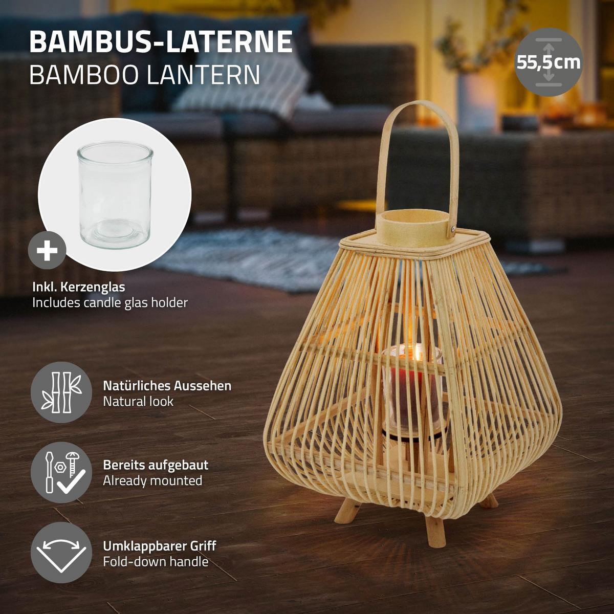 BAMBUS LATERNE H: 55,5 cm Holzfarbe Boho Stil - Naturfarben, Holz (29/55.5/29cm)
