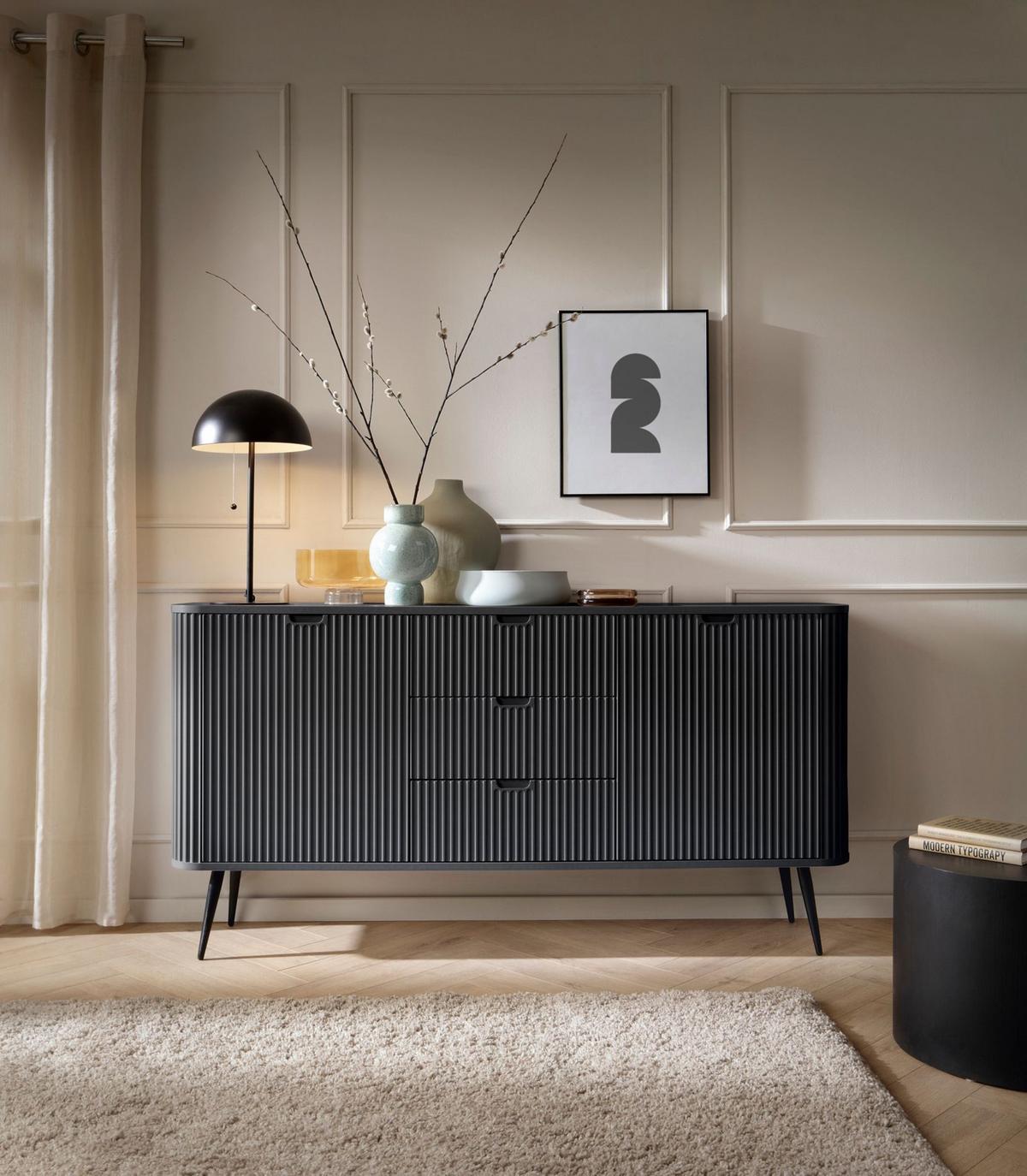 SIDEBOARD Zova Schwarz 168 cm - Schwarz, Holzwerkstoff/Metall (168/87/39cm) - Selsey