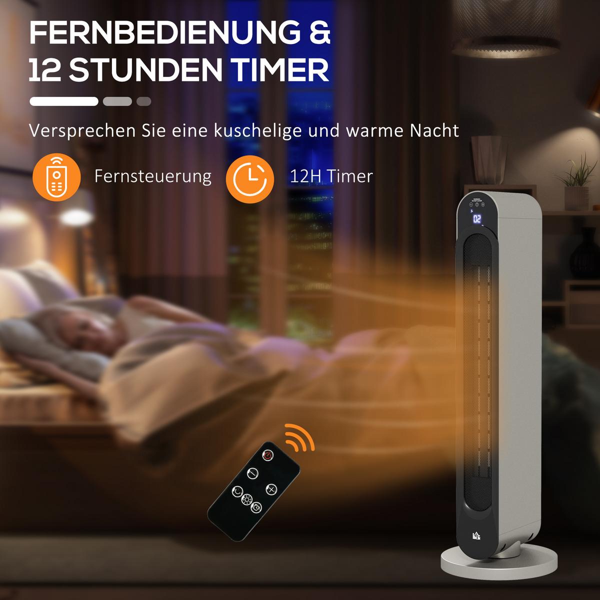 HEIZGERÄT mit 3 Modi, Fernbedienung 2200W Keramik - Silberfarben, Kunststoff (25/73.5/25cm) - HOMCOM