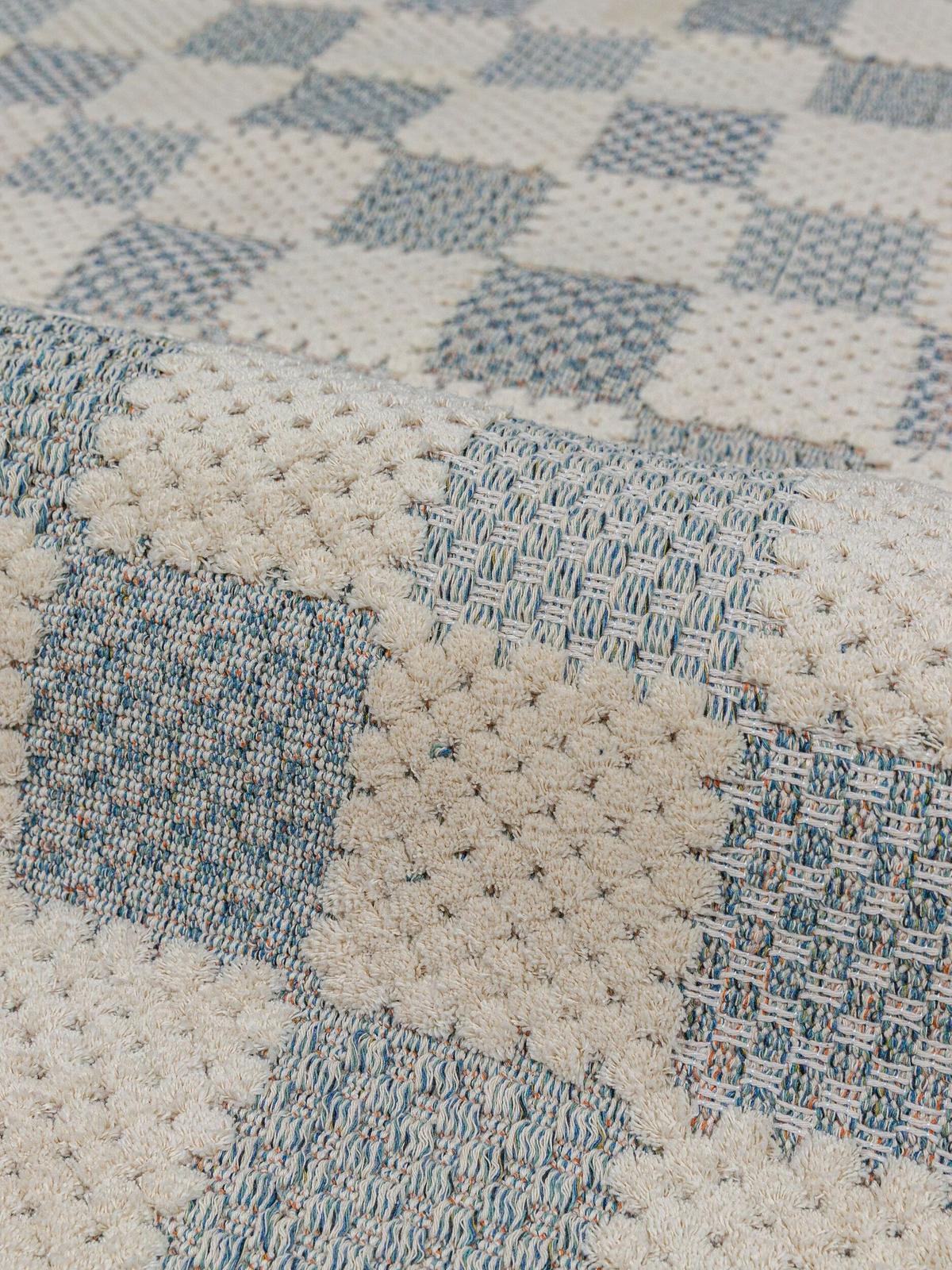 BAUMWOLLTEPPICH waschbar AFTON, Schachbrettmuster, Natur-Blau, 194 x 290 cm - Beige, Textil (194/290cm) - KADIMA DESIGN