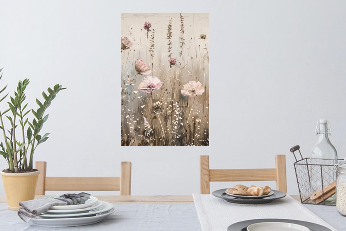 WANDTATTOO Blumen - Rosa - Modern - Beige Wandbild 40x60 cm - Beige, Kunststoff (40/60/0.1cm) - MuchoWow