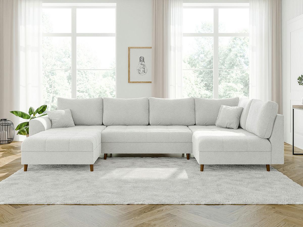 WOHNLANDSCHAFT Henrik Weiß Boucle - Ottomane Links - Weiß/Braun, Holz/Textil (310/81/161cm) - S-Style