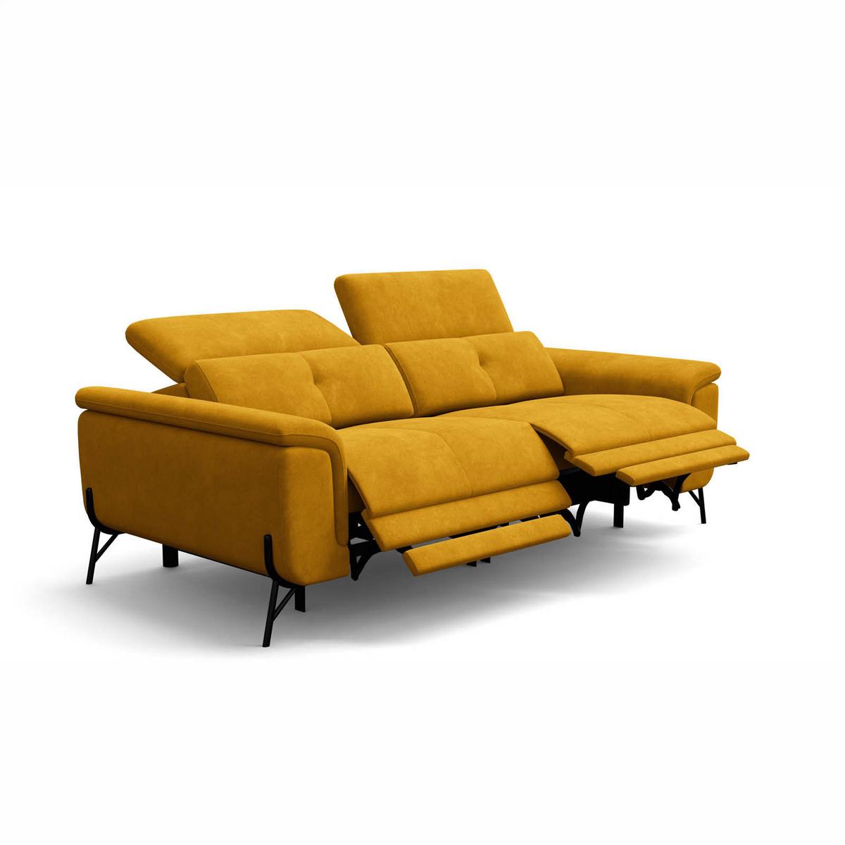 SOFA RELAX AVENA 3-Sitzer, gelber Veloursstoff - Gelb/Schwarz, Holz/Textil (204/80/108cm) - Courtois Laville