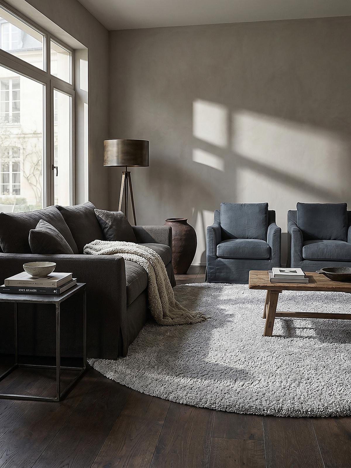 TEPPICH LYNE, einfarbig, Grau, Ø 133 cm - Grau, Textil (133/133cm) - KADIMA DESIGN