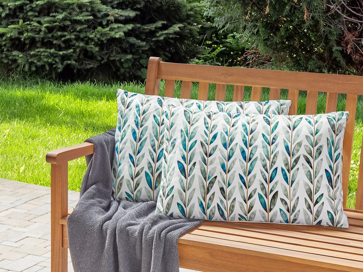 GARTENKISSEN 2er-Set Blattmotiv weiß/grün 40/60 cm Loano - Weiß, Textil (40/60cm) - Beliani
