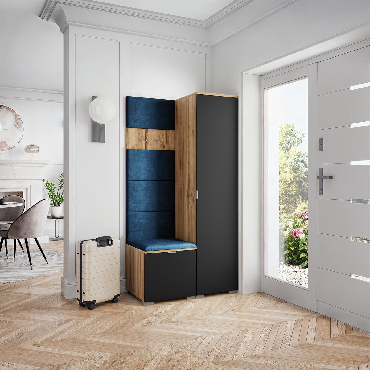 GARDEROBENSCHRANK LORI 95/181/51 cm Modern Garderobe-Set Eiche Wotan - Blau/Eiche Wotan, Holzwerkstoff (95/181/51cm) - MASSENO
