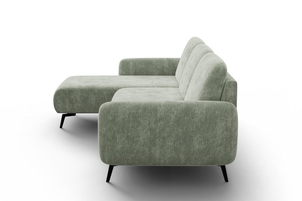 ECKSOFA FEBE 4-Sitzer LINKS, hellgrüner Chenille-Stoff - Schwarz/Hellgrün, Holz/Textil (264/157cm) - Wozimo