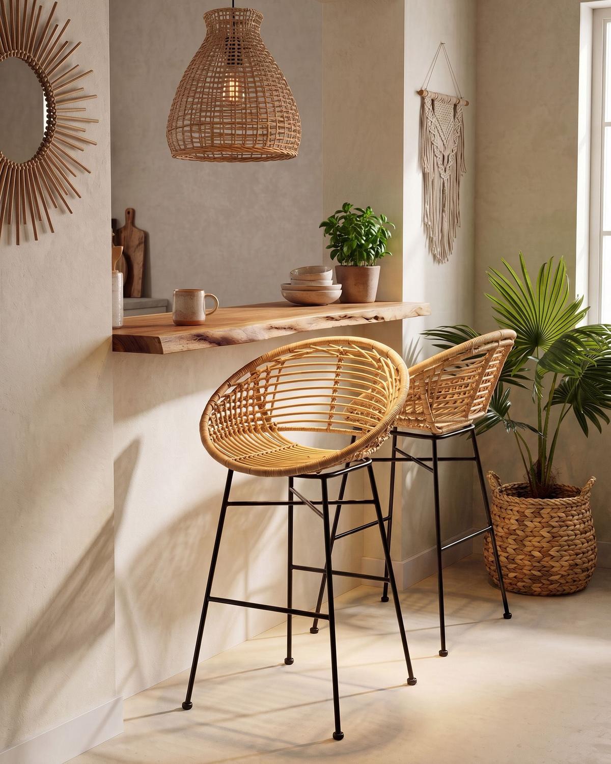 BARSTUHL 2er-Set Rattan Naturfarben Windom - Naturfarben, Naturmaterialen (56/95/51cm) - Beliani