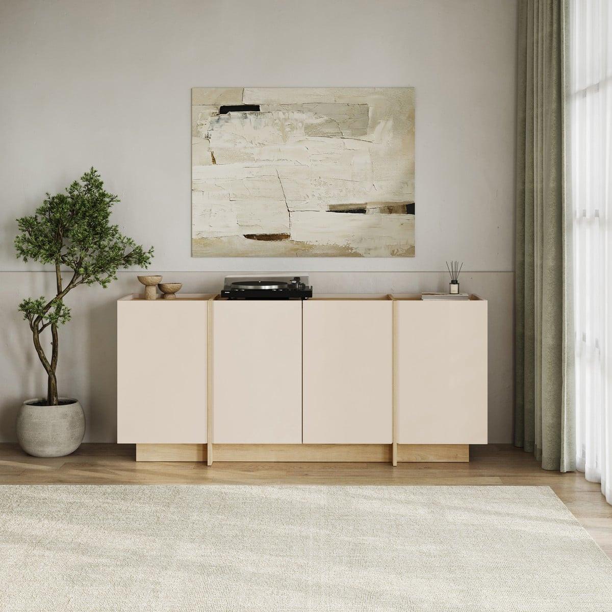SIDEBOARD mit 4 Türen, Dekor in Kaschmir und Eiche-dekor 180/45/80 cm - Beige, Holzwerkstoff (45/80/44cm) - Calicosy