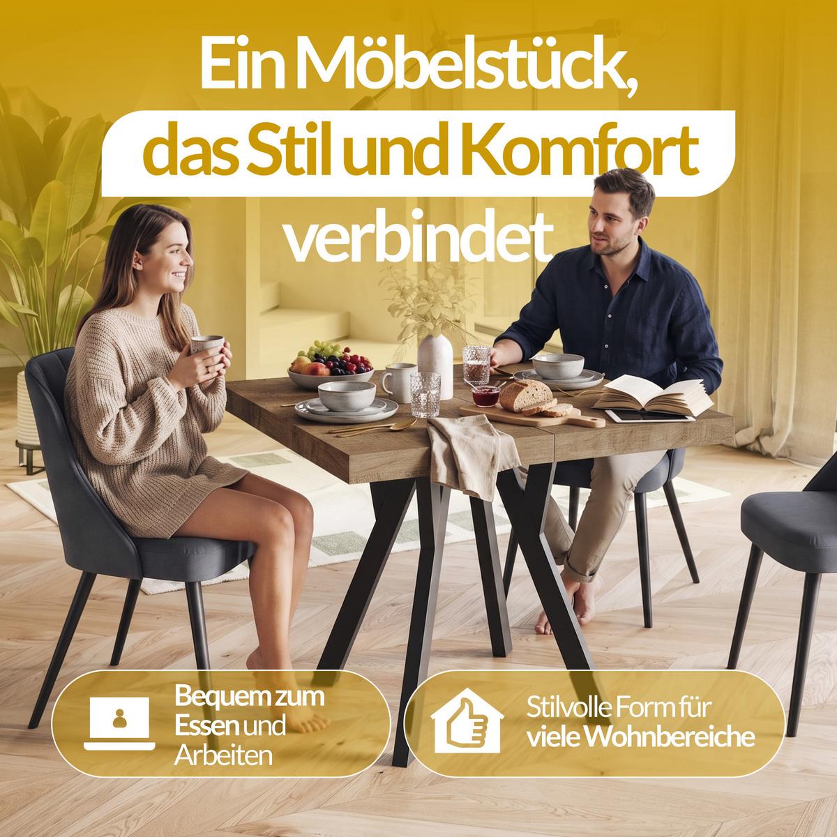 QUADRATISCHER Esstisch ausziehbar – Moderner Wohnzimmertisch und Küchentisch – Tisch mit Holzbeinen, Durchmesser 100 - 200 cm - Farbe Lancelot - Beige/Weiß, Holzwerkstoff (100/100/77cm) - Alpi-Möbel