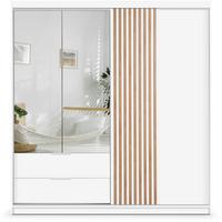 DREHTÜRENSCHRANK Madero mit Spiegel und 2 Schubladen, 203 cm, Weiß - Weiß, Holzwerkstoff (203/213/60cm) - Beautysofa