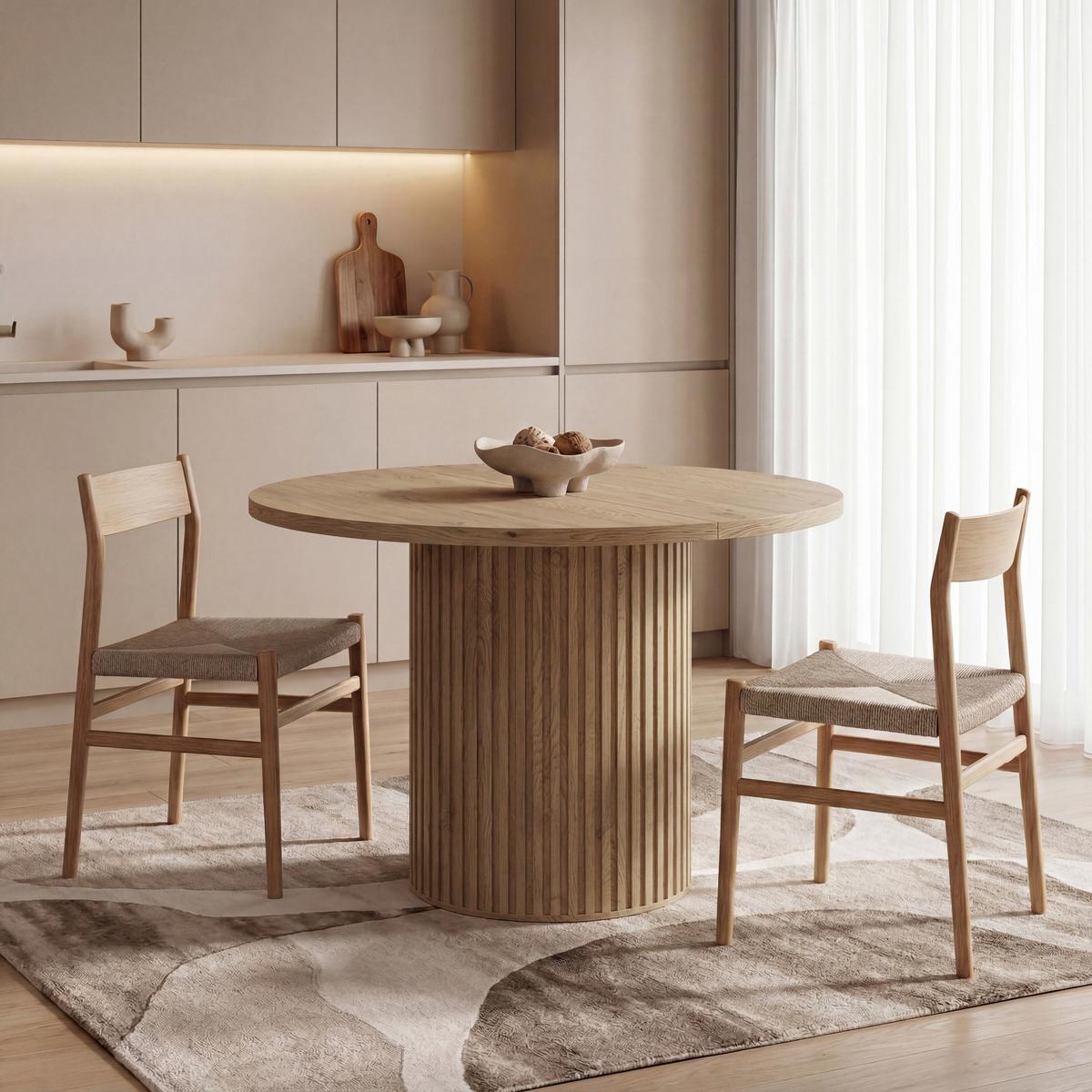 ESSTISCH Norin rund ausziehbar verlängerbar, Eiche Braun Rustikal 100-188/100/75 cm - Schwarz/Akaziefarben, Holzwerkstoff (100/188/75cm) - WFL GROUP