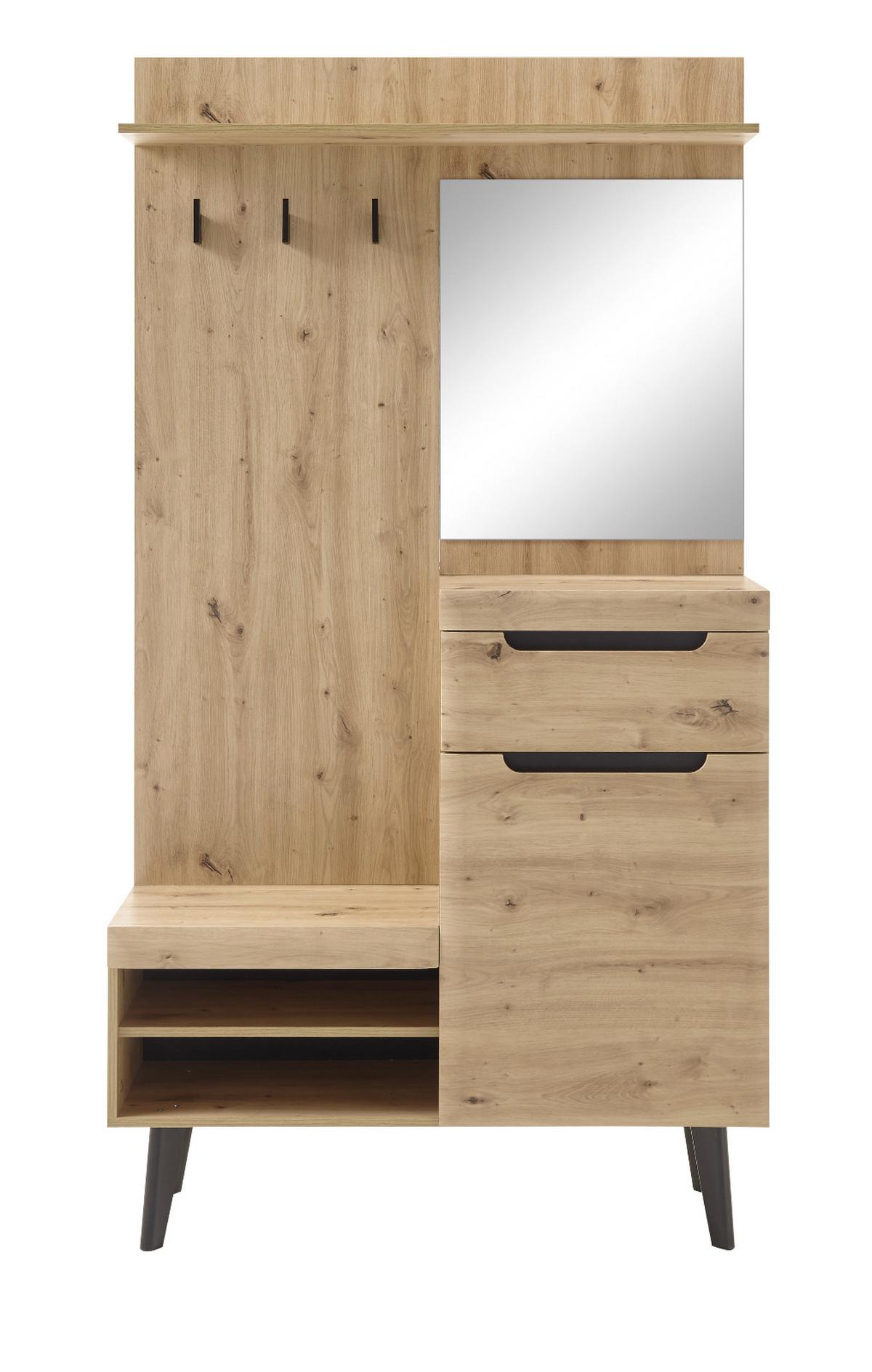 GARDEROBE Eiche Artisan, schwarz 110 cm, Kompaktgarderobe skandinavisch - Eichefarben/Schwarz, Holzwerkstoff/Metall (110/200/34cm) - Furn.Design