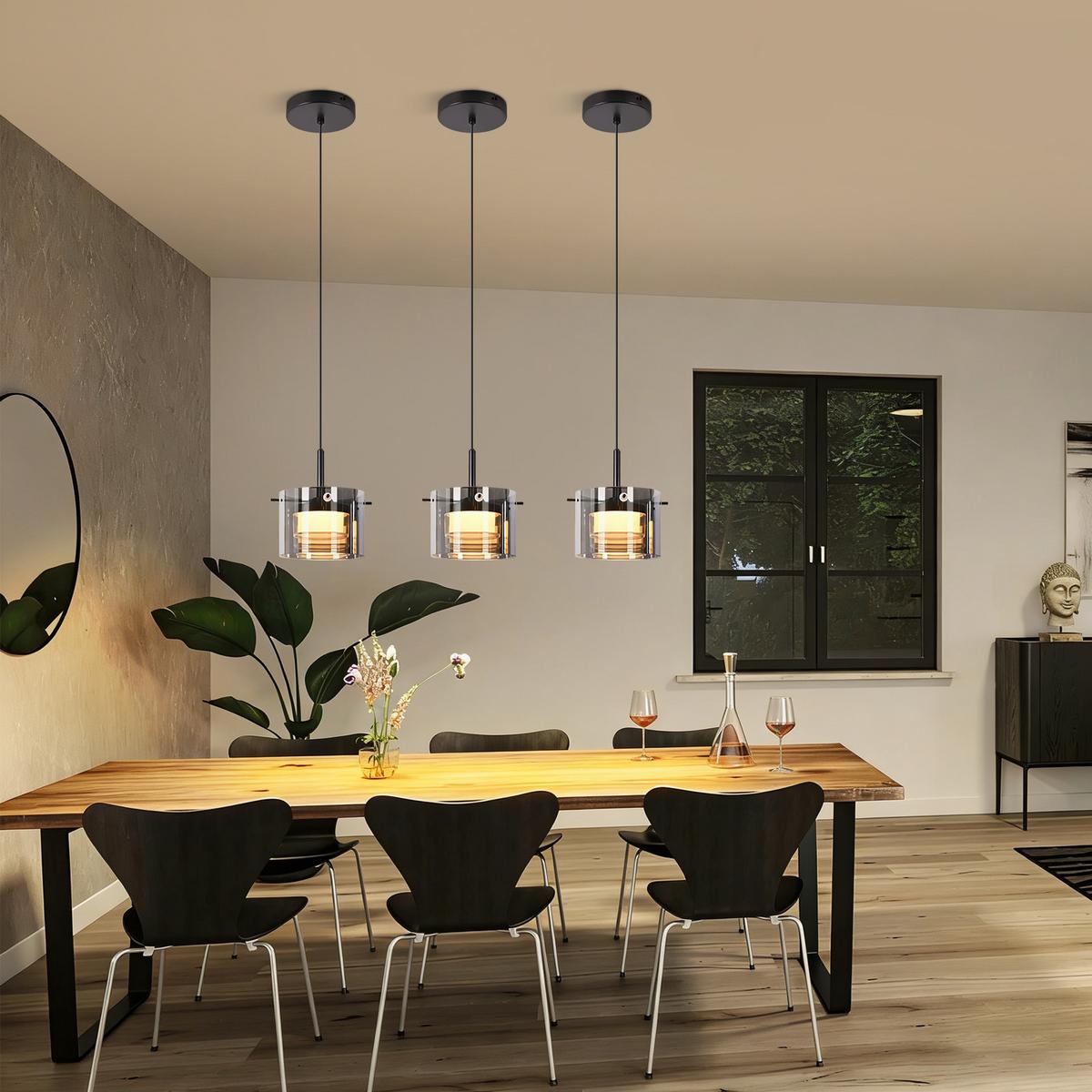PENDELLEUCHTE Azaryn 12/12/160 cm - Schwarz, Glas/Metall (12/12/160cm) - ZMH