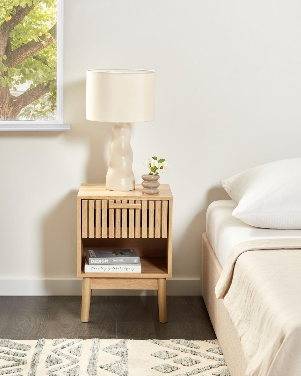 NACHTTISCH mit 1 Schublade Hellbraun Lynwood - Braun, Holzwerkstoff (35/40/55cm) - Beliani
