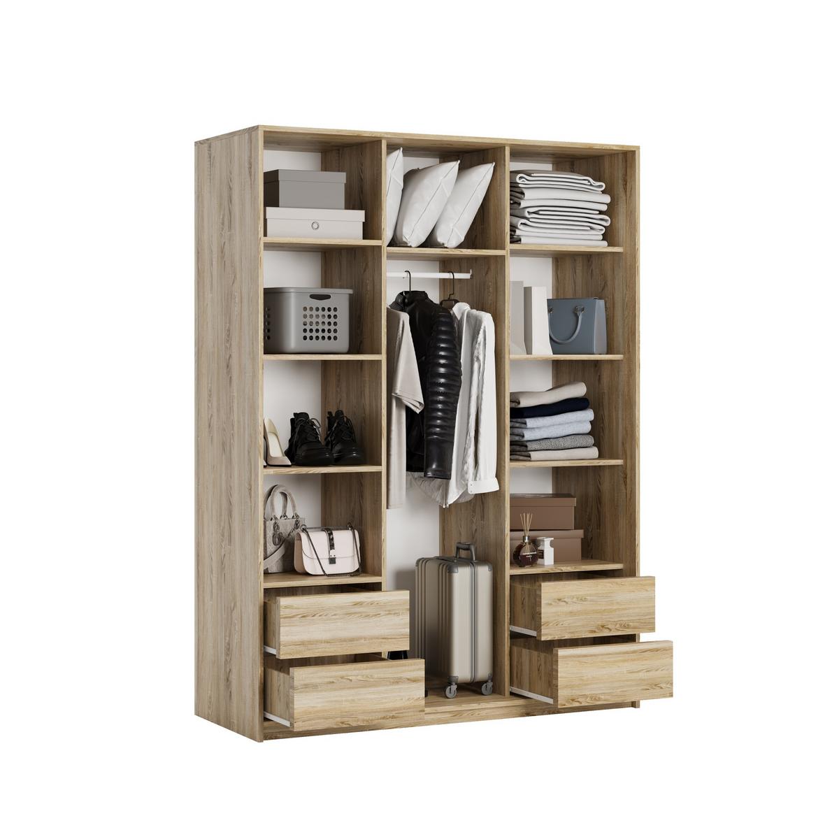 SCHWEBETÜRENSCHRANK NISSE 150/205/60 cm 3-türig Sonoma Eiche - Sonoma Eiche, Holzwerkstoff (150/205/60cm) - MASSENO