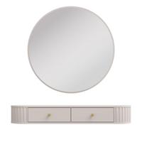 KONSOLENTISCH Halay Beige 2 Schubladen mit runden Kanten + Rund Spiegel 100 cm - Beige/Goldfarben, Holzwerkstoff/Metall (35.9/123/17.5cm) - AX Living