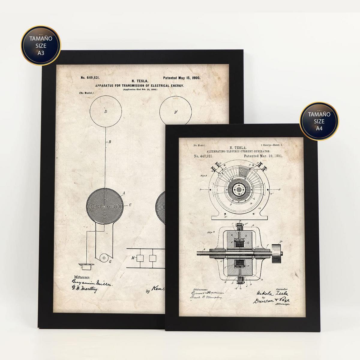 POSTER Set Mit 6 Plakaten Mit Strom 1 Patenten Im Vintage Stil A3 & A4 Rahmenlos - Klar, Papier (29/3cm) - Nacnic