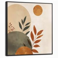 LEINWAND Bilder mit Rahmen - Formen - Rund - Blätter - Beige - 90x90 - Rostfarben, Textil (90/90cm) - MuchoWow