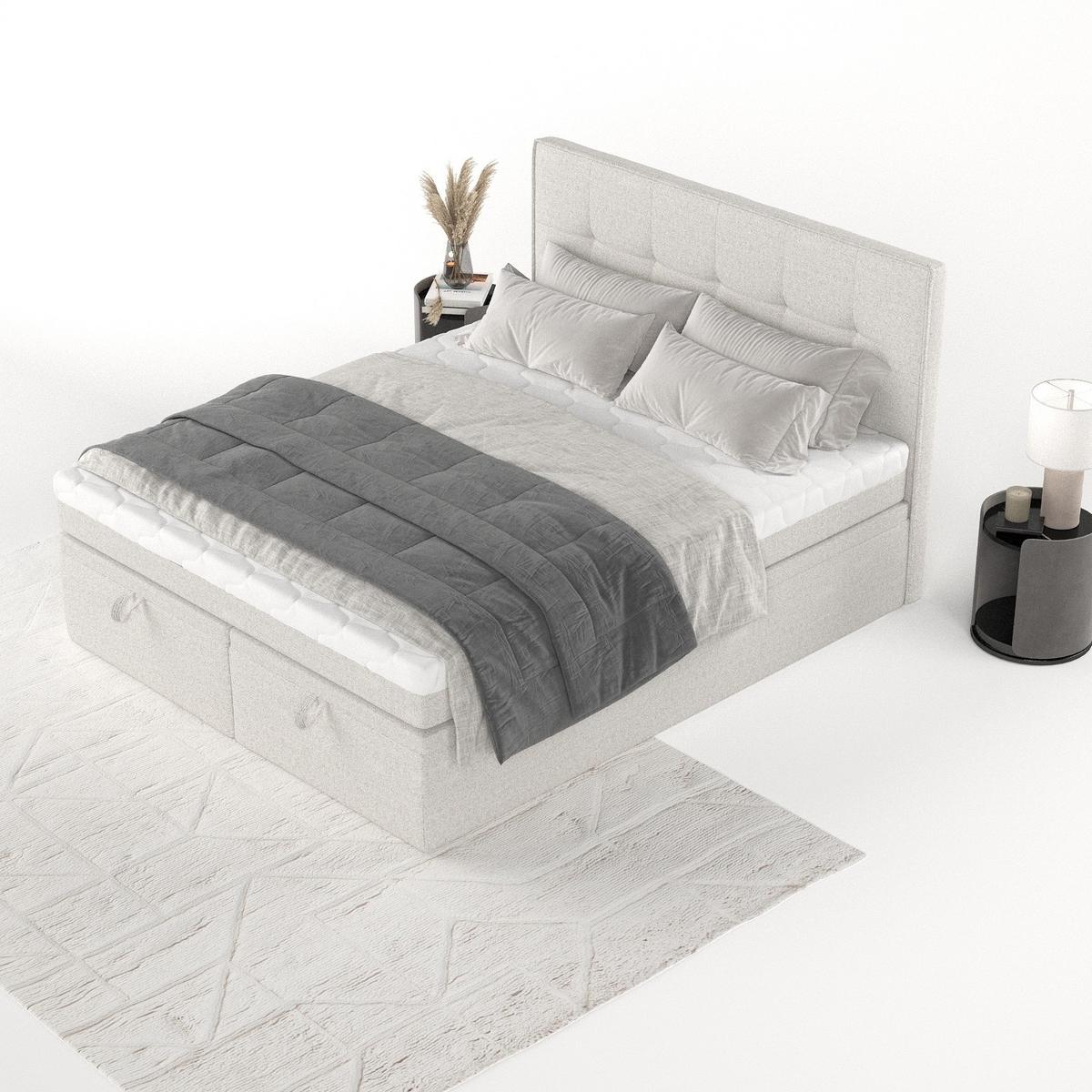 BOXBETT Arivo 160/200 cm Hellbeige im Riva Stoff - Sandfarben/Schwarz, Holz/Holzwerkstoff (160/200cm) - AltaBeds