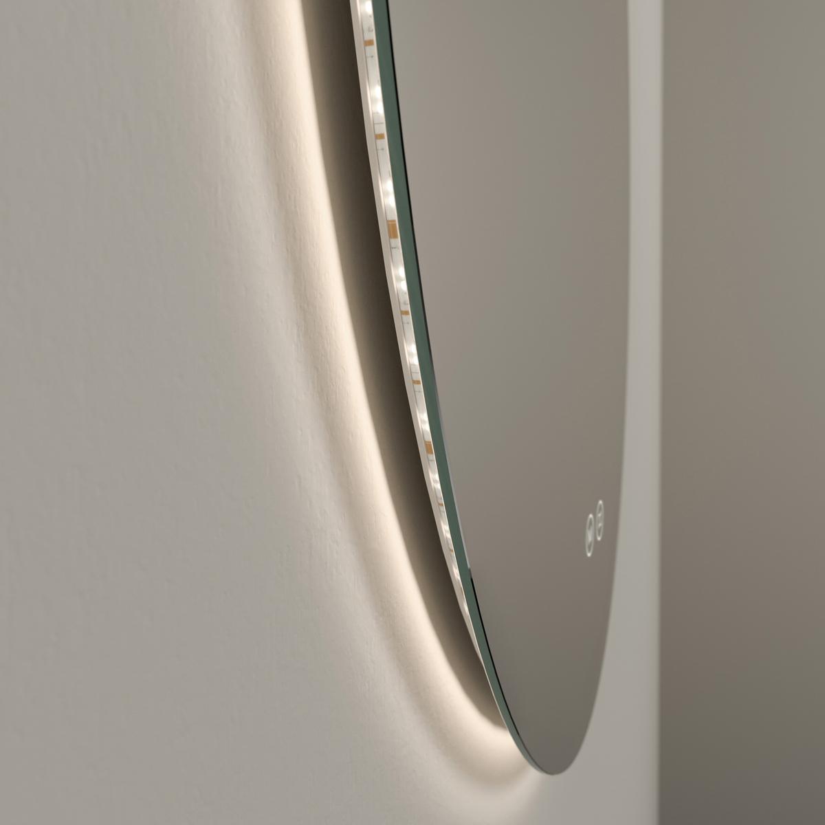 BADSPIEGEL Rund mit Beleuchtung Rahmenlos, 3 Lichtfarben, Ø 80 cm - Transparent, Glas (80/80/3cm) - EMKE