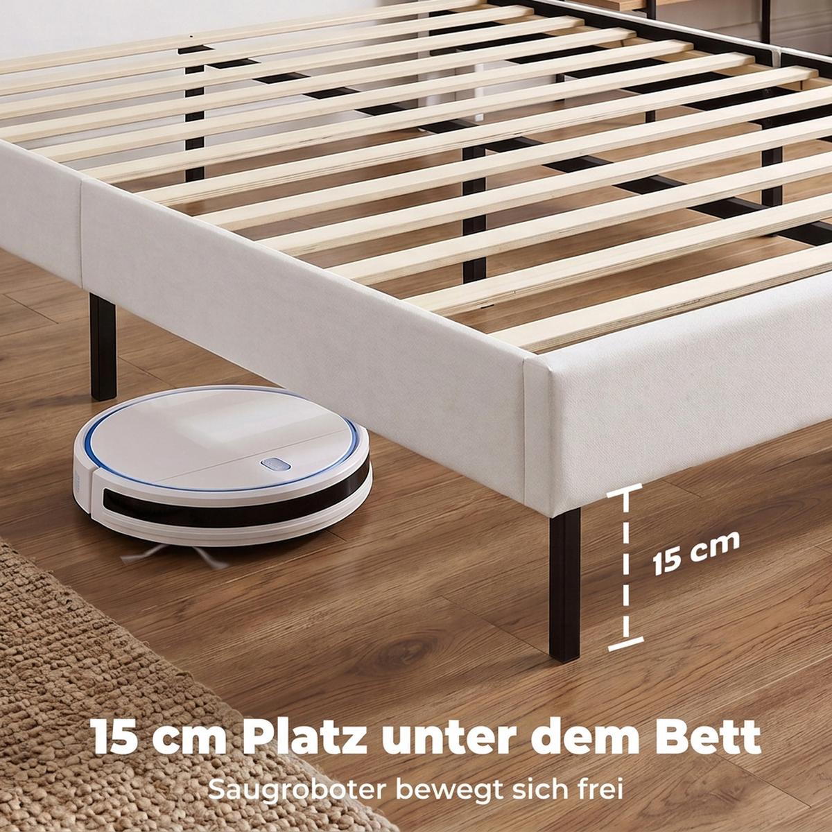 BETTGESTELL Holland-Samt Beige - Beige/Schwarz, Holzwerkstoff/Kunststoff (140/200cm) - HOMCOM