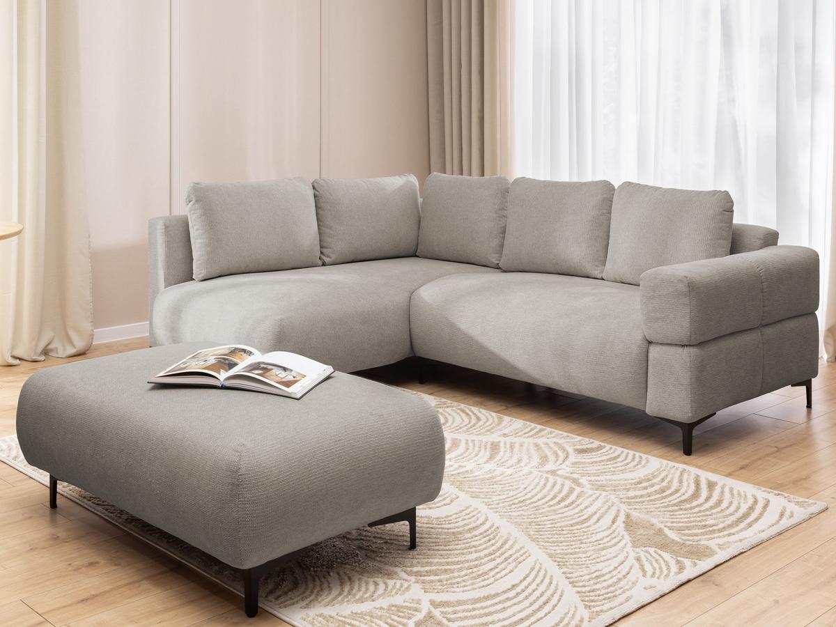 POLSTERHOCKER Cardea in Bubble-Optik aus weichem Taupe Strukturstoff mit hohem Sitzkomfort - Taupe/Schwarz, Holz/Textil (110/46/65cm) - S-Style Möbel