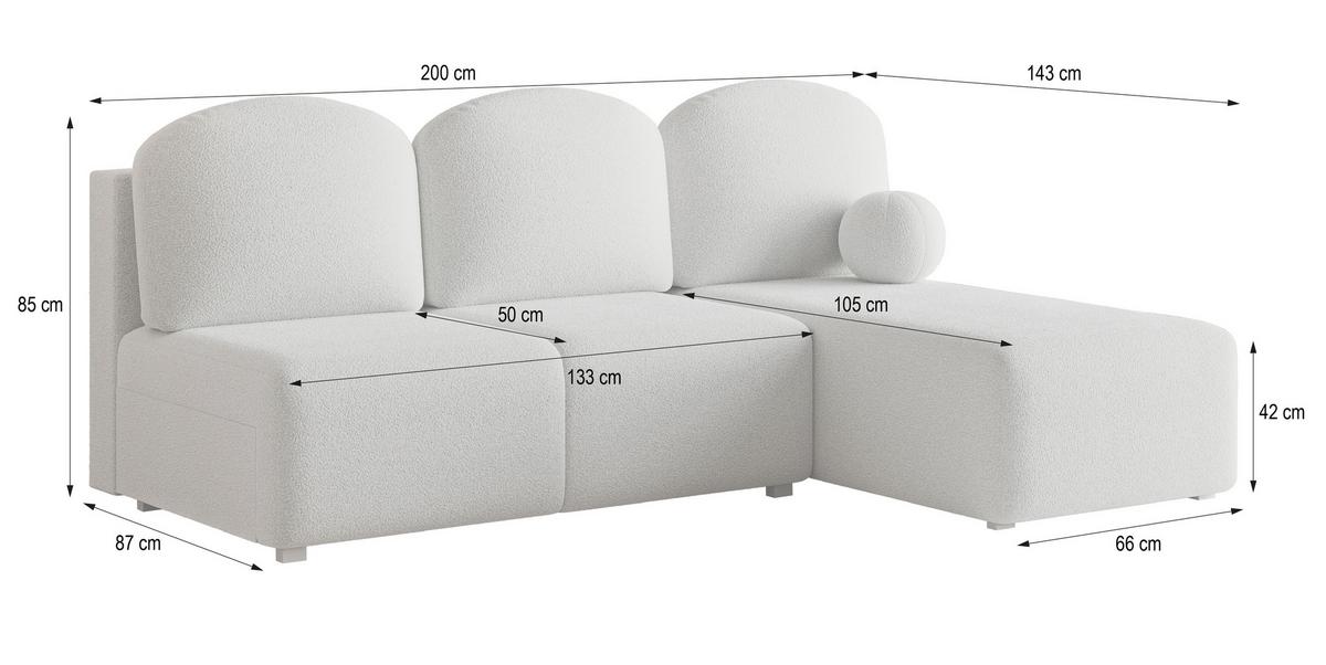 ECKSOFA TRAMA Grün Boucle-Stoff mit Schlaffunktion - Grün, Holz (200/143cm) - MASSENO