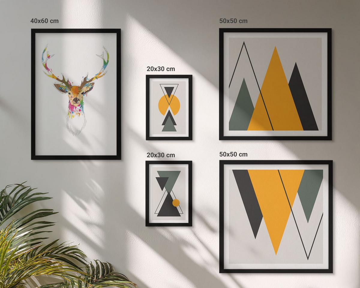 BILDER SET 5er Set - 50x50 cm & 20x30 cm & 40x60 cm Schwarzer Rahmen - Italienische Städte (Aquarell) - Schwarz, Kunststoff (40/60cm) - TULUP