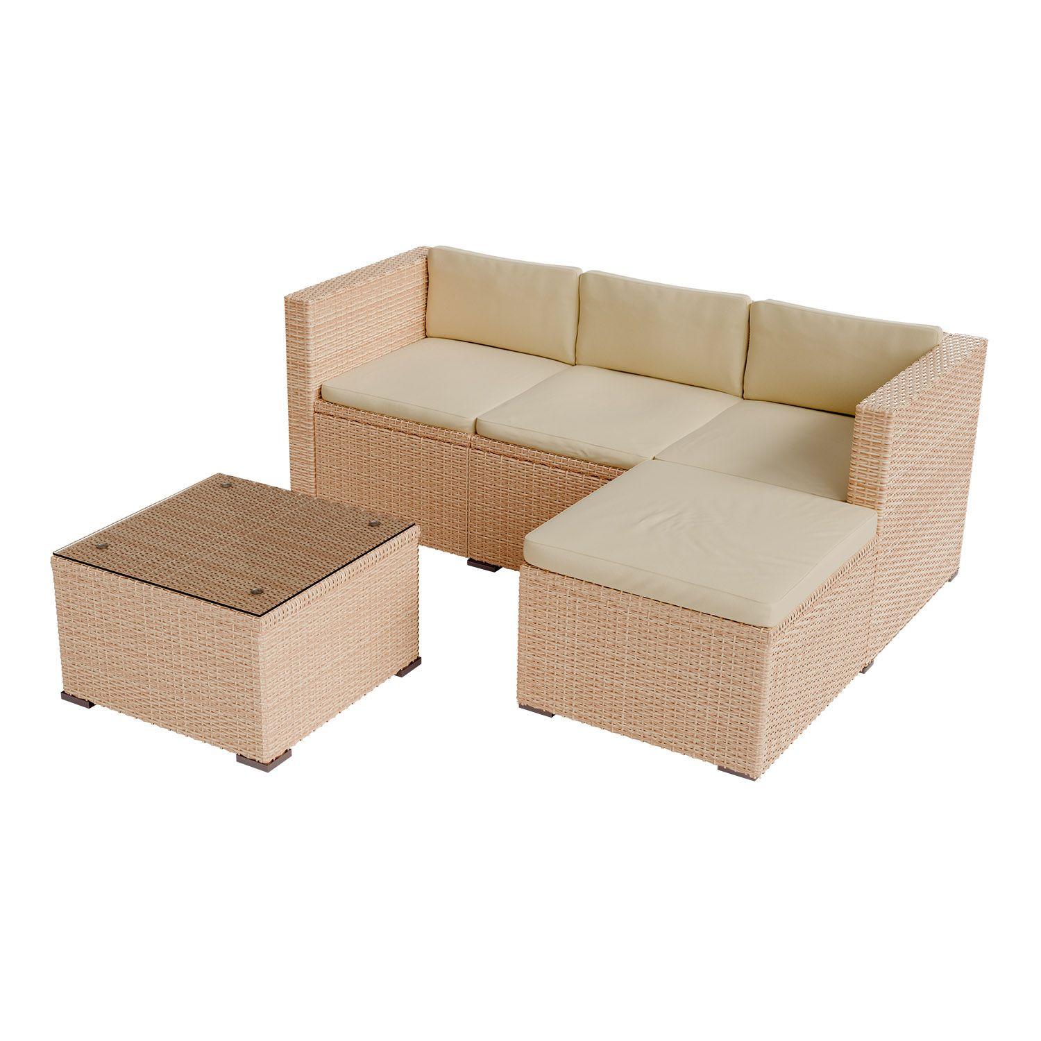 LOUNGEGARNITUR Punta Cana 3-tlg. - Creme, Kunststoff/Metall - Juskys