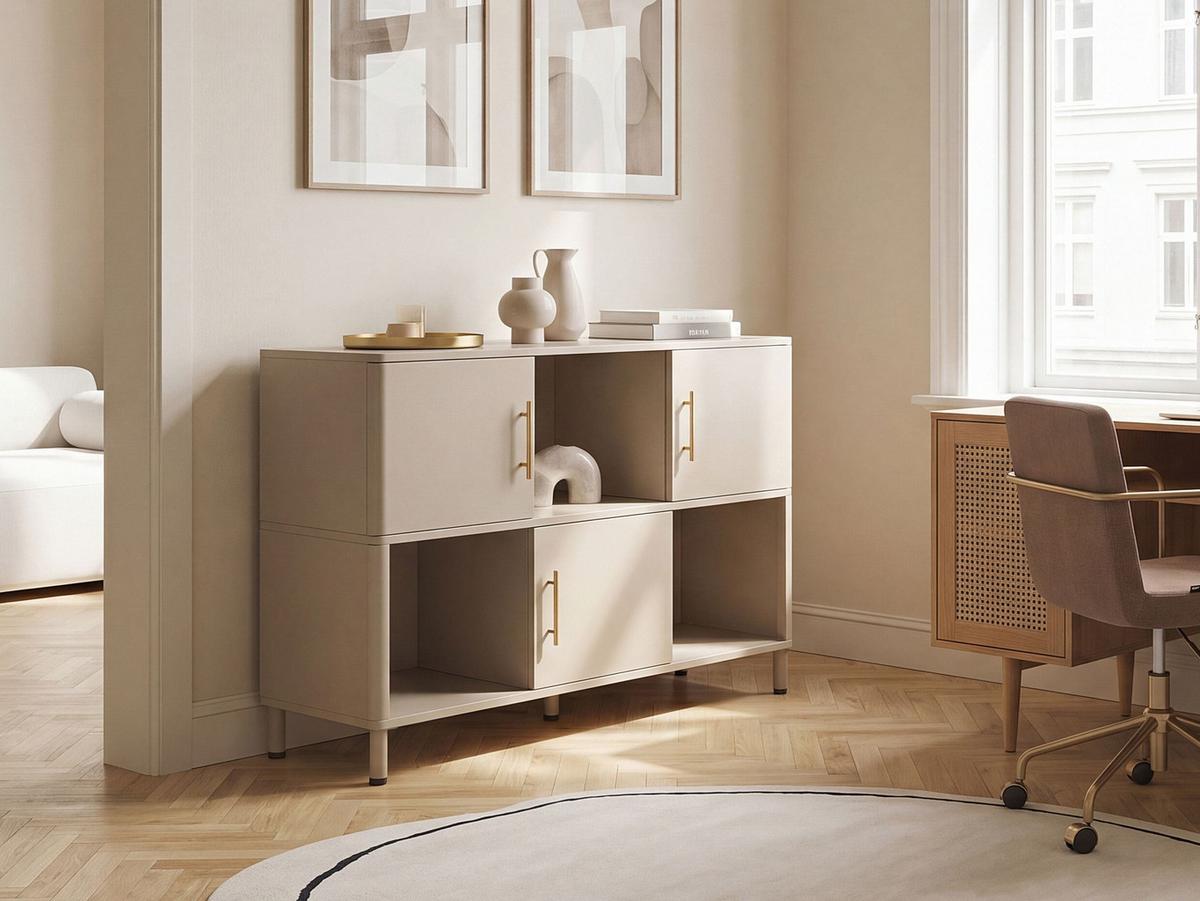 SIDEBOARD mit 3 Türen Metall Beige Ombura - Beige, Metall (120/80/40cm) - Beliani