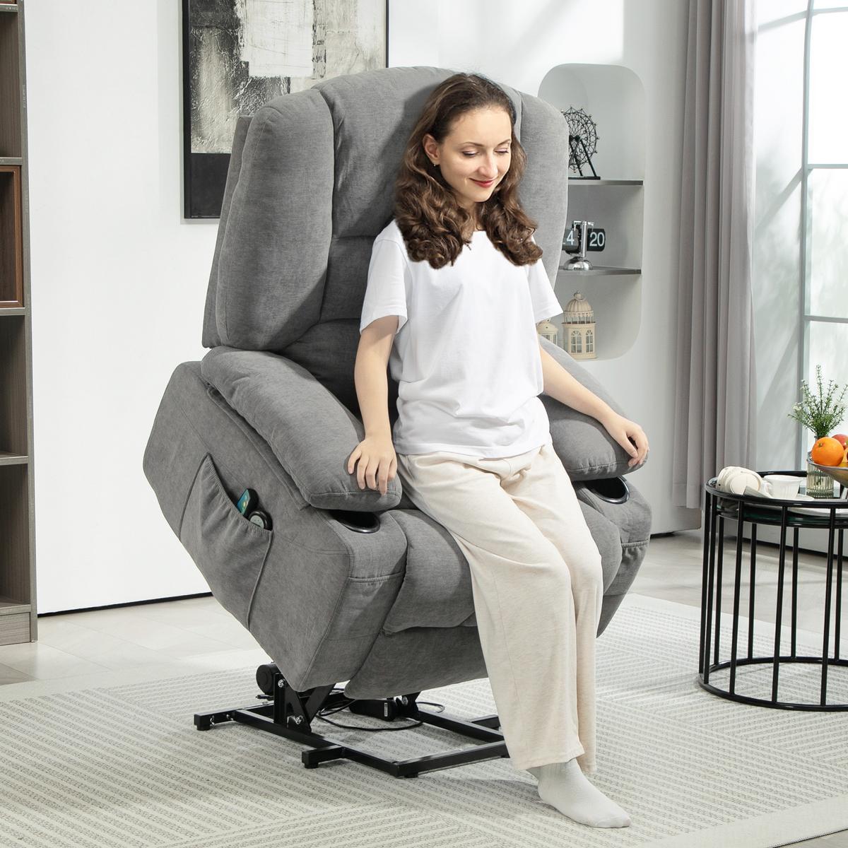 FERNSEHSESSEL mit Aufstehhilfe Elektrisch Relaxsessel mit Liegefunktion - Dunkelgrau, Textil (90/102/97cm) - HOMCOM