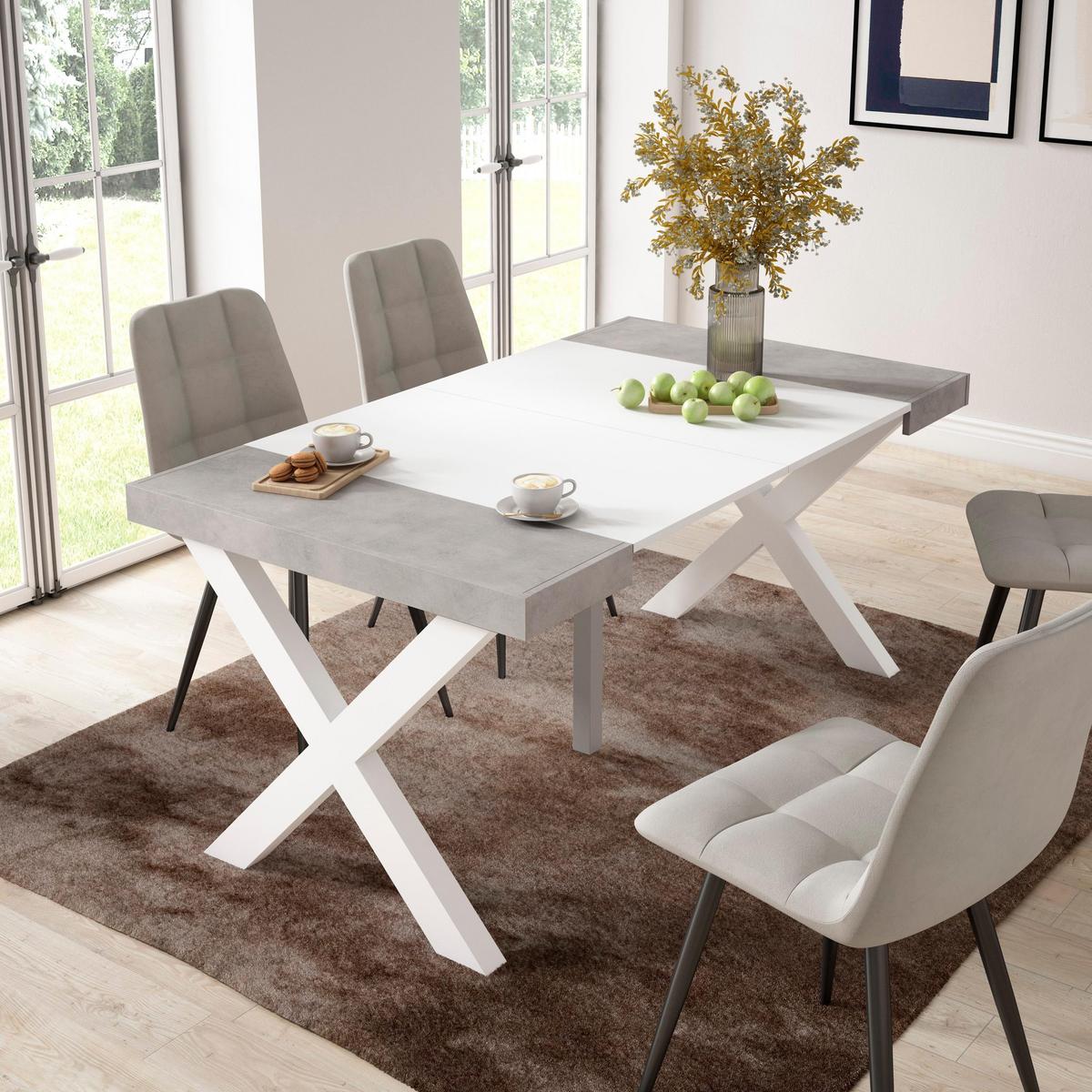 KONSOLENTISCH ausziehbar 58 bis 160cm, für 8 Gäste, weiß zementgrau, 90/58/73cm - Weiß/Grau, Holzwerkstoff (90/160/73cm) - Skraut Home