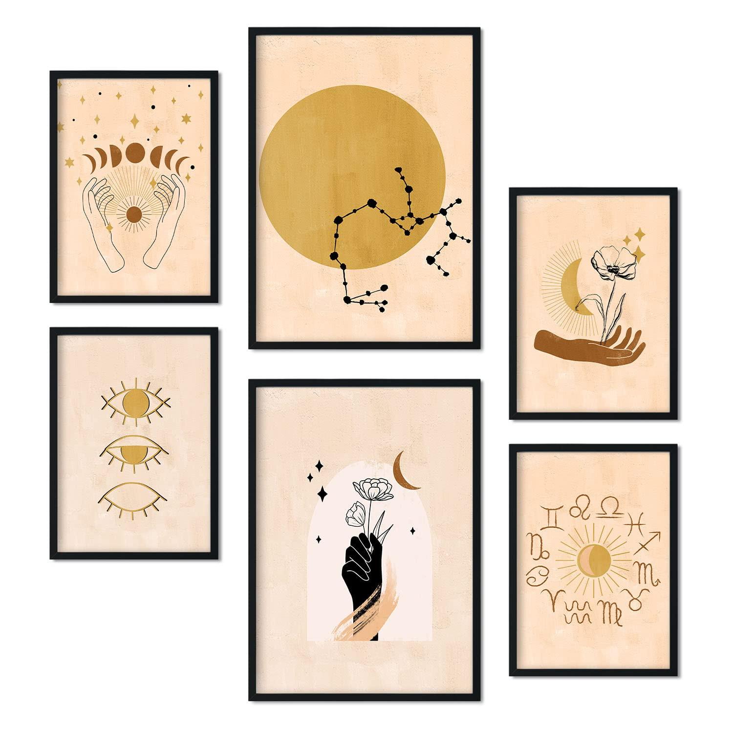 POSTER Set Mit 6 Mystischen Sammlung A3 & A4 Schwarzer Rahmen - Schwarz, Papier (29/3cm) - Nacnic