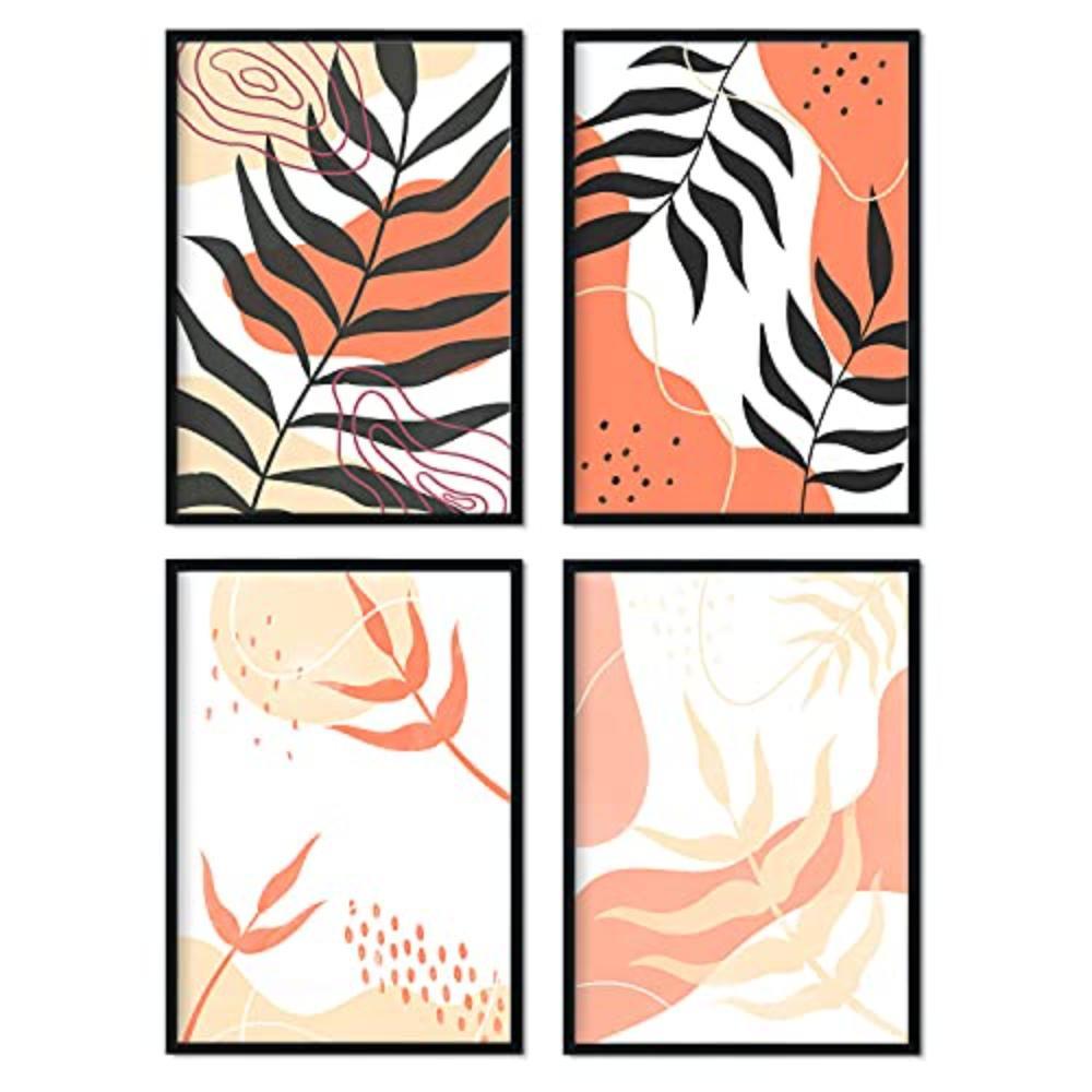 POSTER Set mit 4 abstrakten 1 floralen in warmen Erdtönen A3 Schwarzer Rahmen - Schwarz, Papier (29.7/3cm) - Nacnic