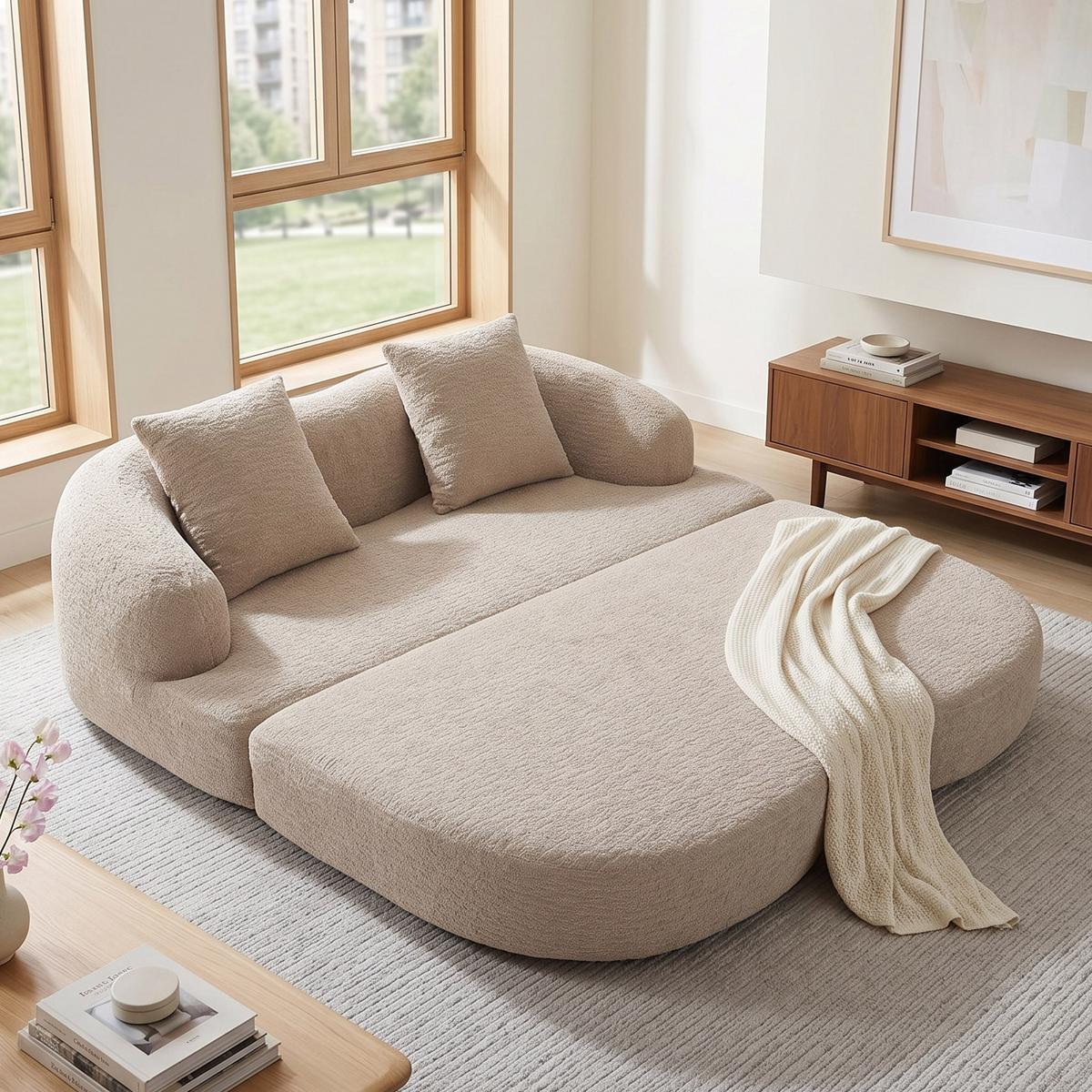 SCHLAFSOFA 2-in-1 Doppelschlafsofa Chenille Ausklappbar - Beige, Textil (157/65/84cm) - Urban Meuble