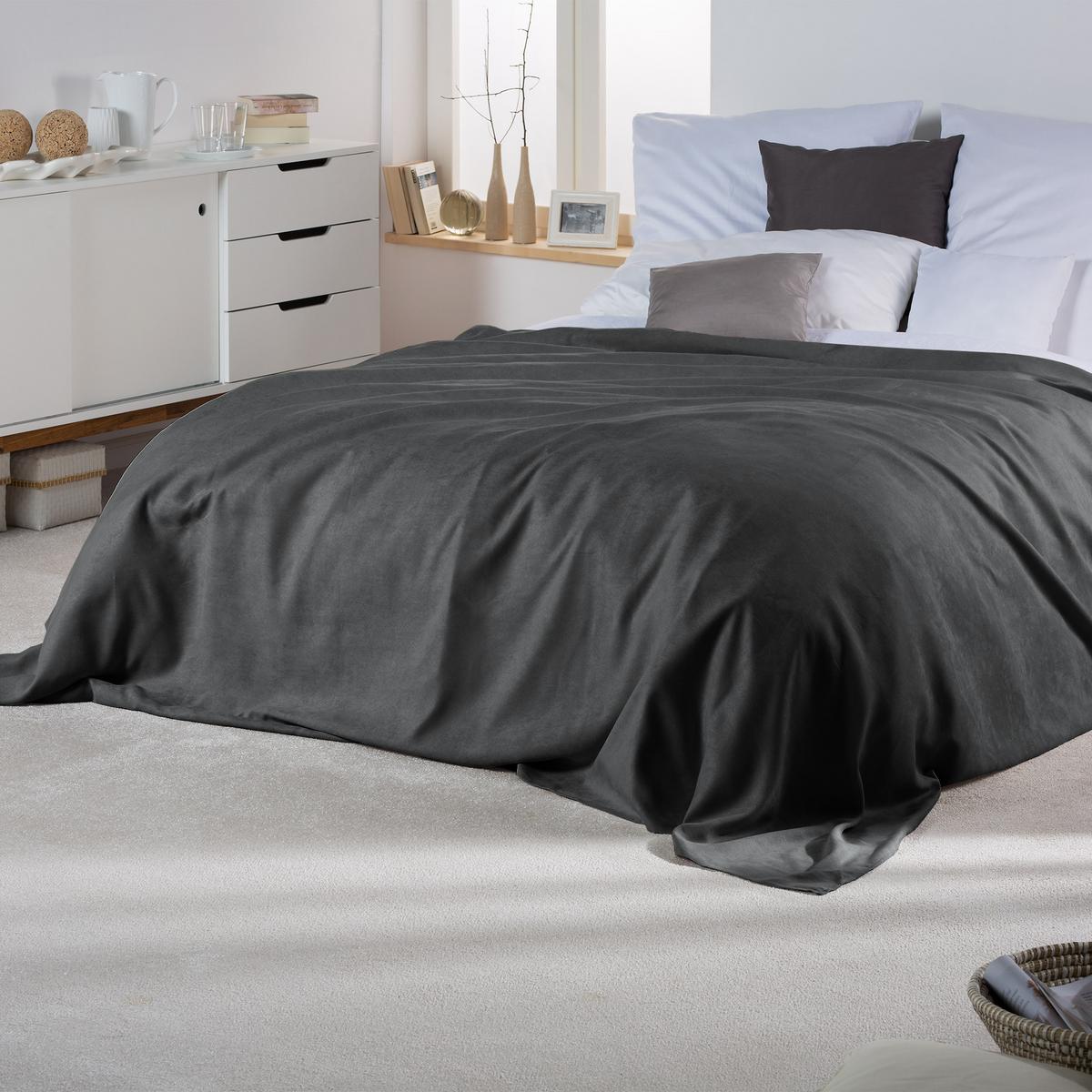 TAGESDECKE Romantica Wildleder Optik 210/280 cm Anthrazit - Anthrazit, Textil (210/280cm) - Beautissu 