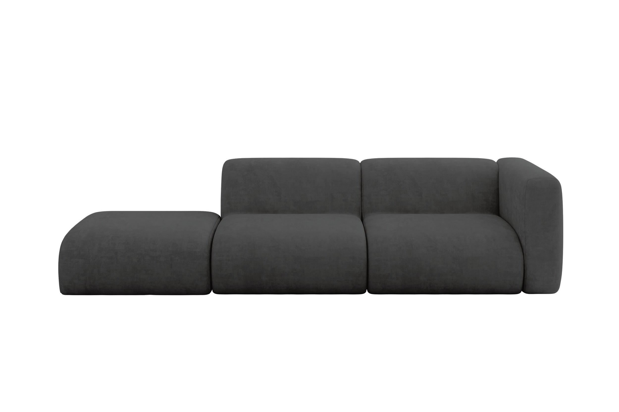 SOFA Ottomane Rechts MIRA-S3 296x89x70 Dunkelgrau Velours - Dunkelgrau/Schwarz, Holzwerkstoff/Kunststoff (296/70/89cm) - ALTDECOR