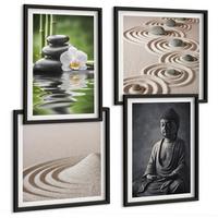 BILDER SET 4er Set - 50x50 cm & 40x60 cm Schwarzer Rahmen - Ein entspannter Buddha am Strand - Schwarz, Kunststoff (50/50cm) - TULUP