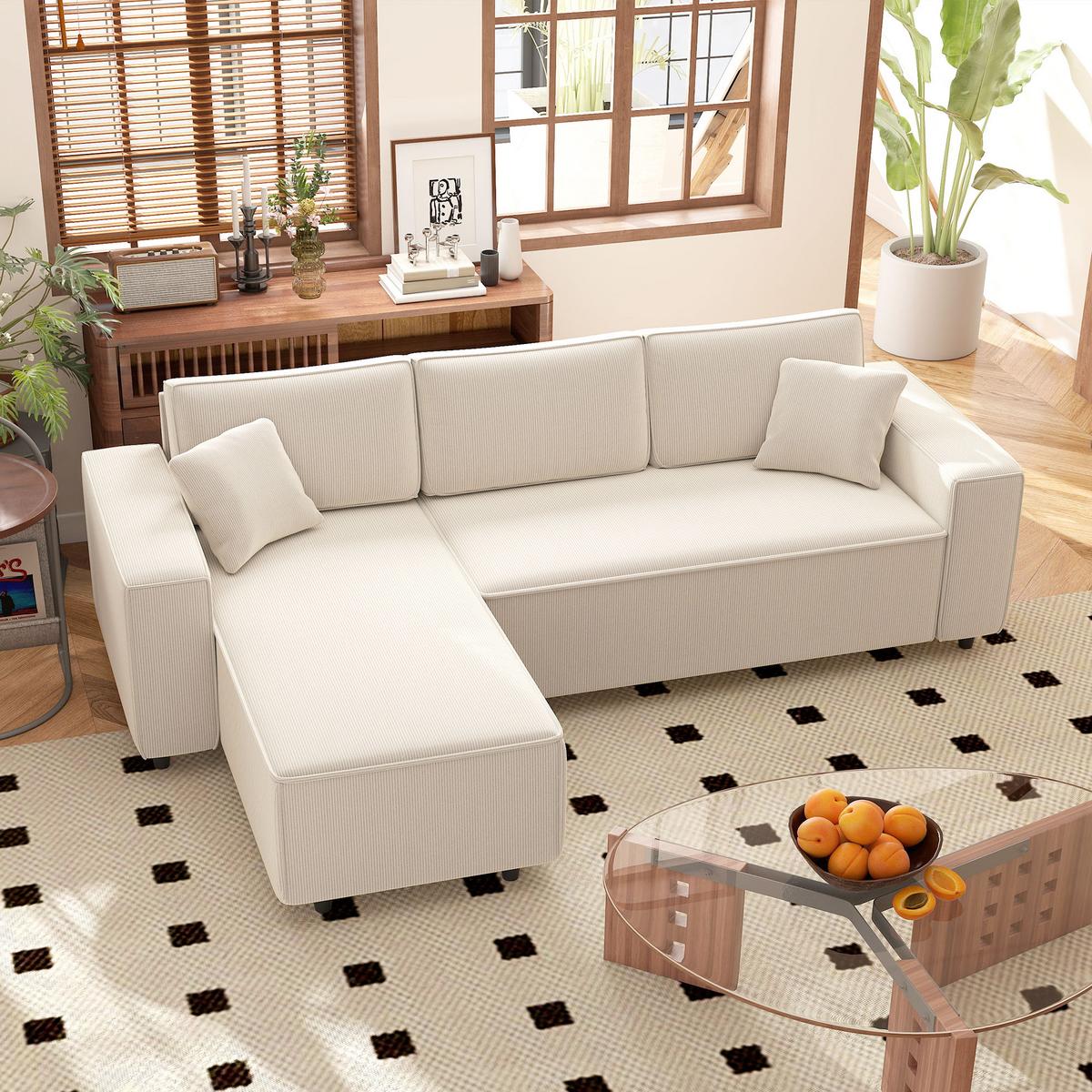 ECKSOFA 3-Sitzer Sofa in L-Form Eckcouch mit Umkehrbarer Chaiselongue Cremeweiß - Weiß, Kunststoff (153/241cm) - HOMCOM