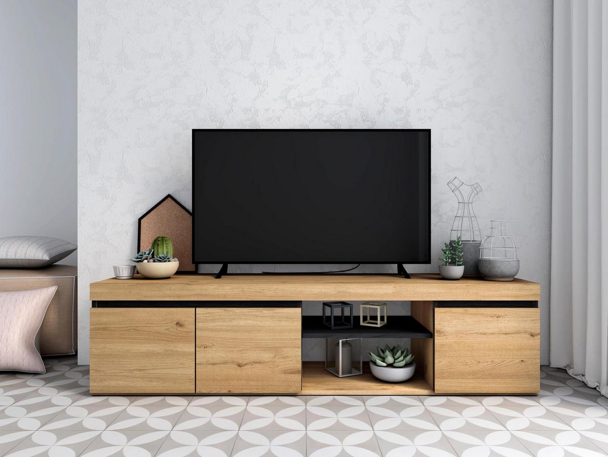 LOWBOARD, Eiche, Schwarz, 160/40/41cm - Eichefarben/Schwarz, Holzwerkstoff (160/41/40cm) - Skraut Home